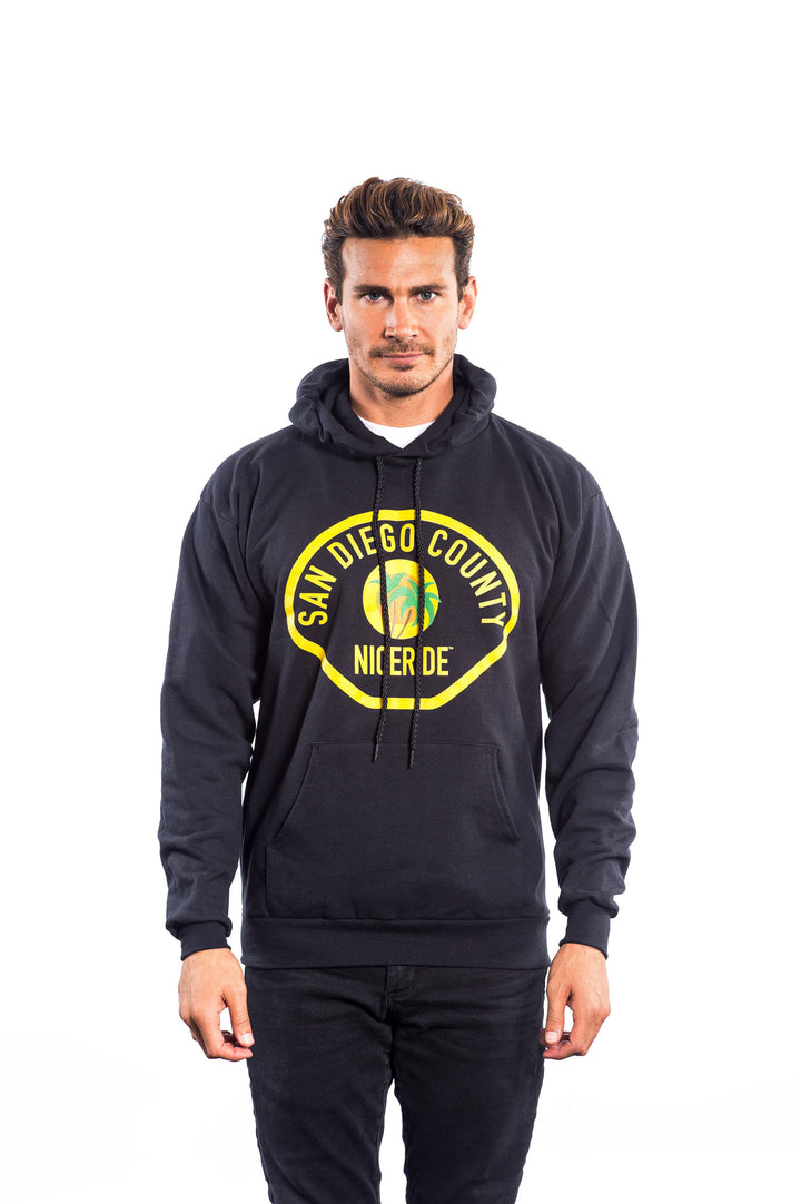 Black unisex pullover hoodie featuring NICERIDE design, perfect for stylish and comfortable wear. Ideal hoodie for all-day use.