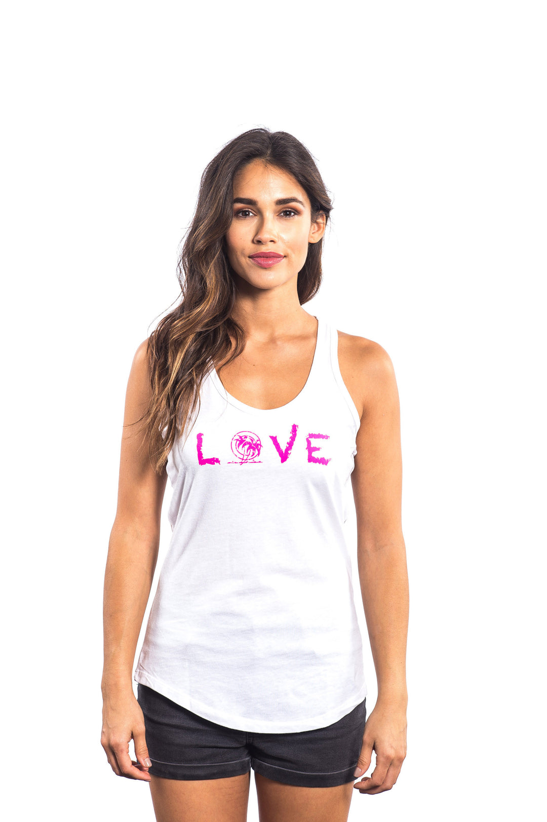 Model wearing a white Palm Beach tank top with &