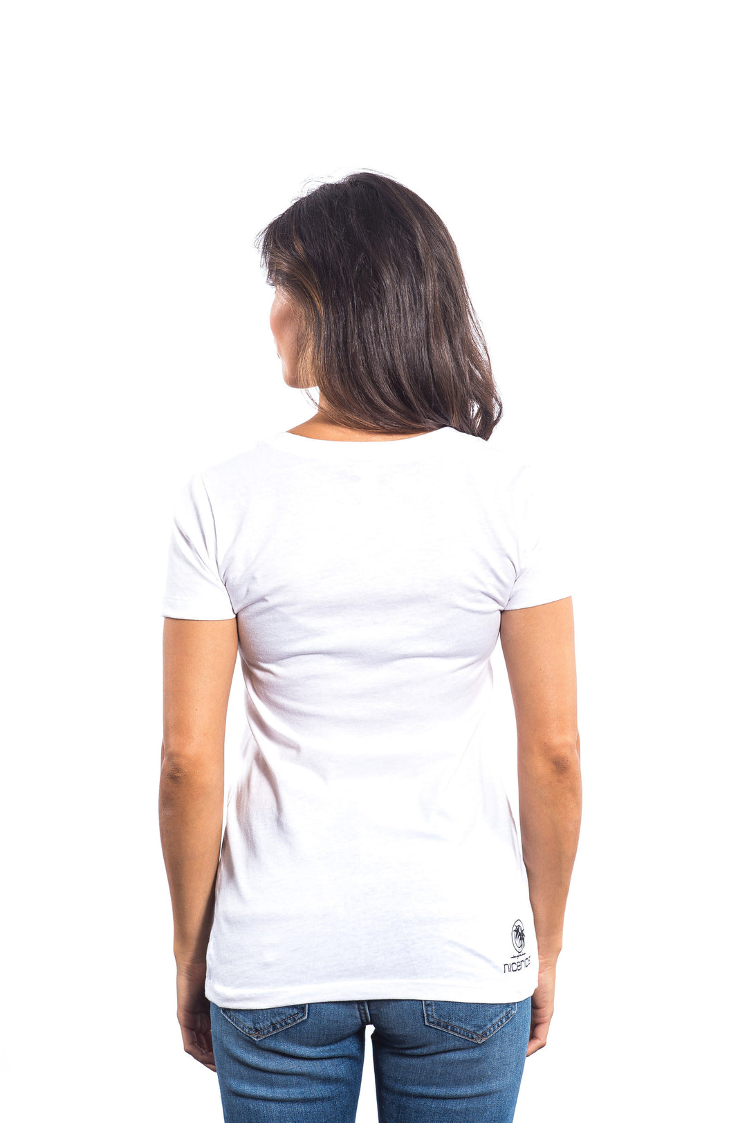 Back view of a model wearing the Baja - White Next Level Women&