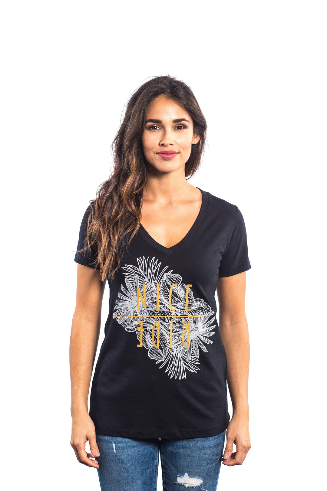 V-neck printed shirt for women featuring NICERIDE&