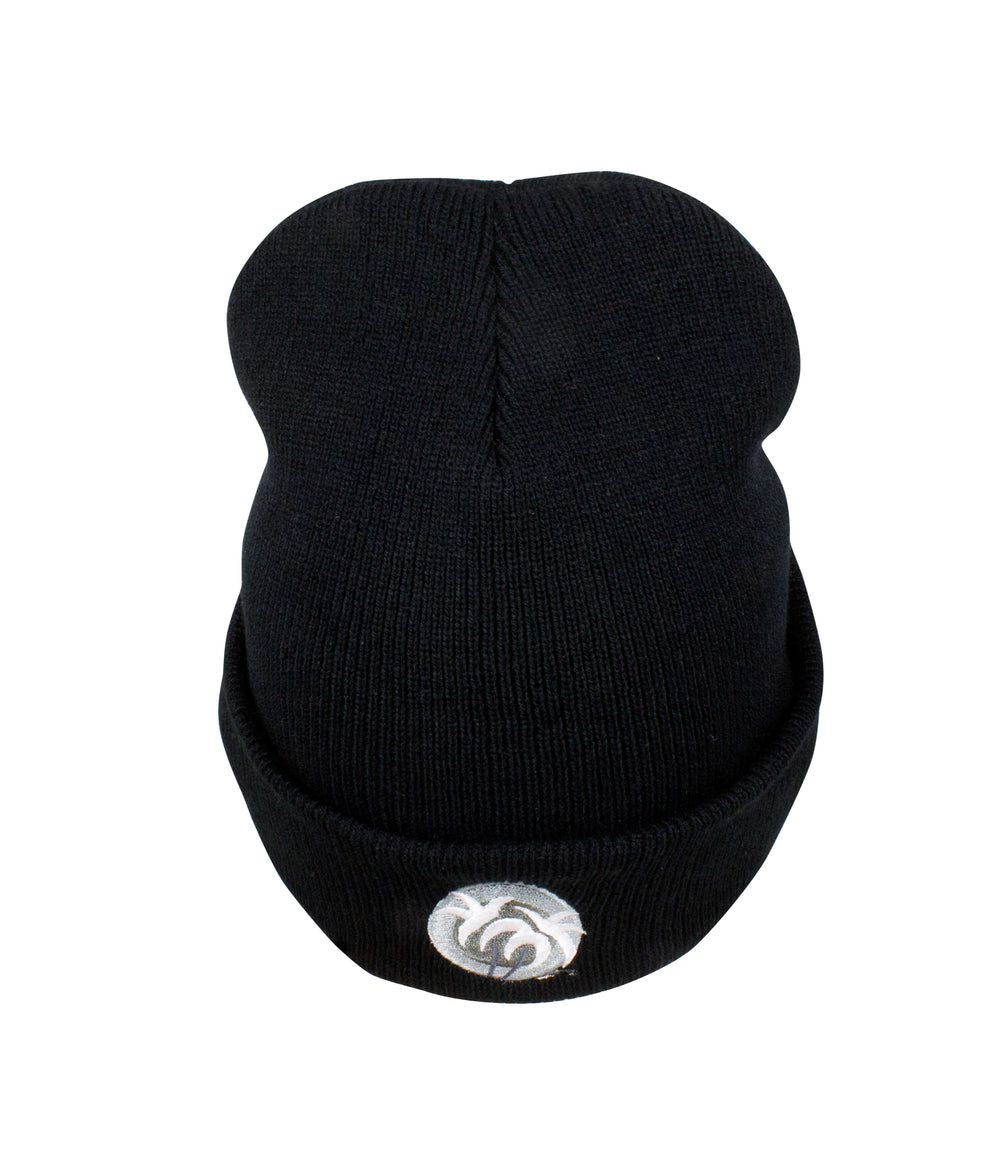 Black cuffed beanie with 'Niceride Pride' logo embroidered on the front, perfect for stylish warmth.