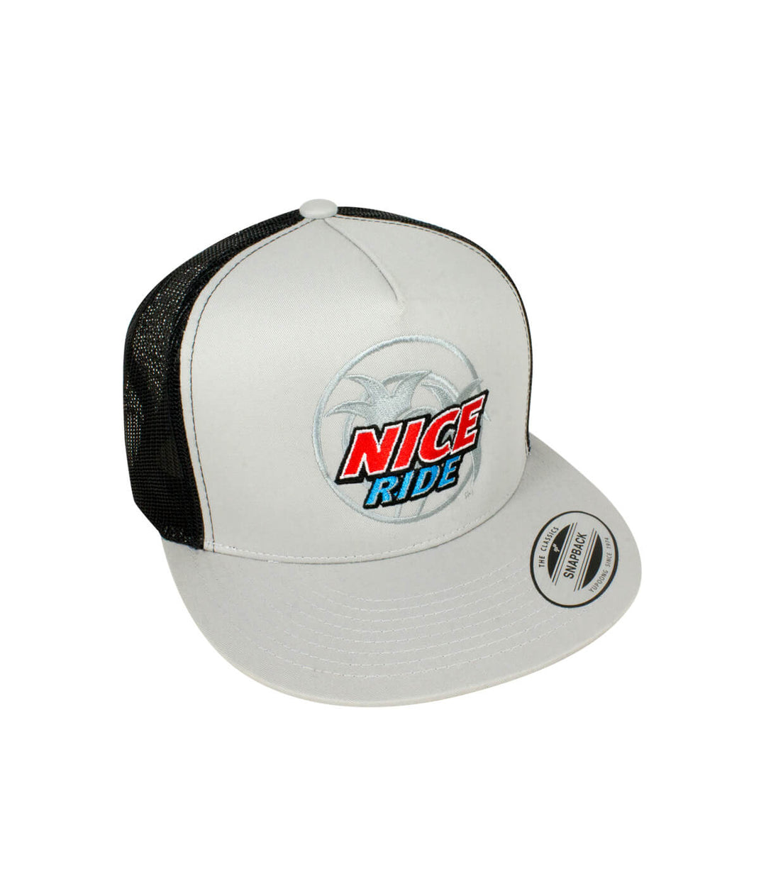 Choo Choo Trucker Hat featuring NICERIDE logo and black mesh design, perfect for casual wear, unique hat.