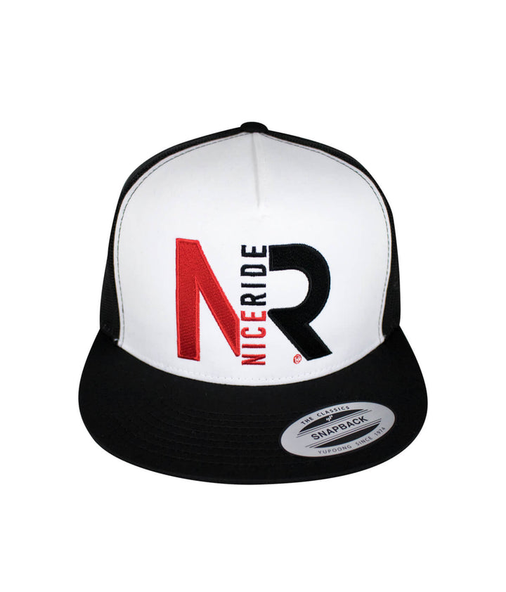 Up Down Trucker Hat featuring NICERIDE logo, classic snapback style for comfort and style.