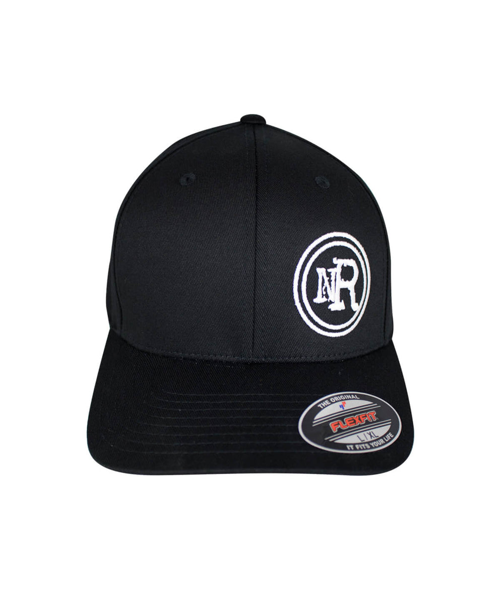Black classic Flexfit hat with embroidered NICERIDE logo on the front, showcasing stylish design.