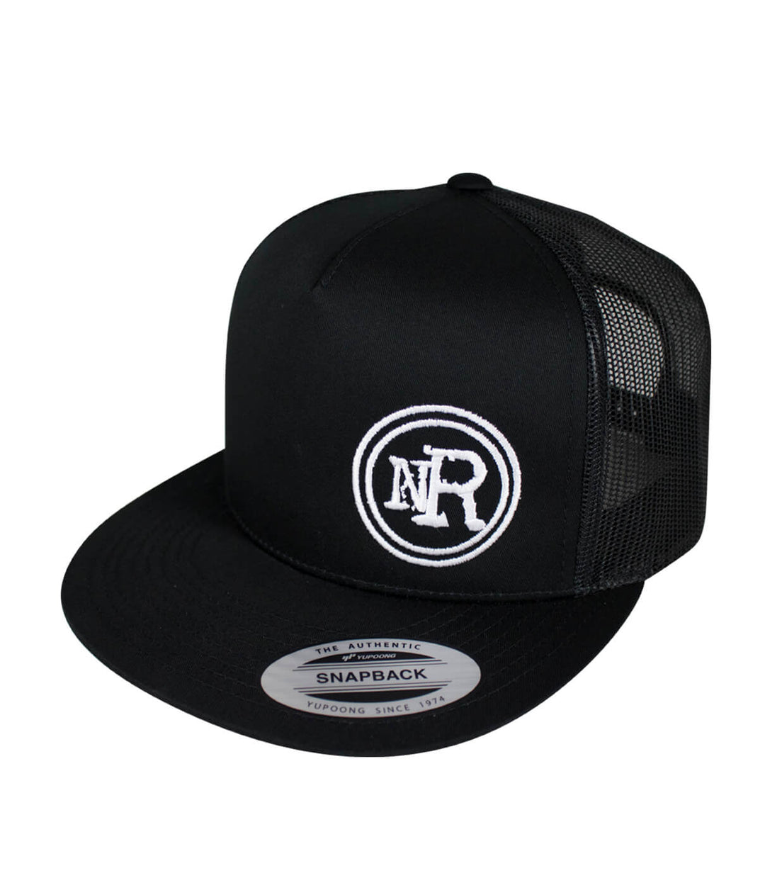 Black snapback trucker hat featuring NICERIDE&