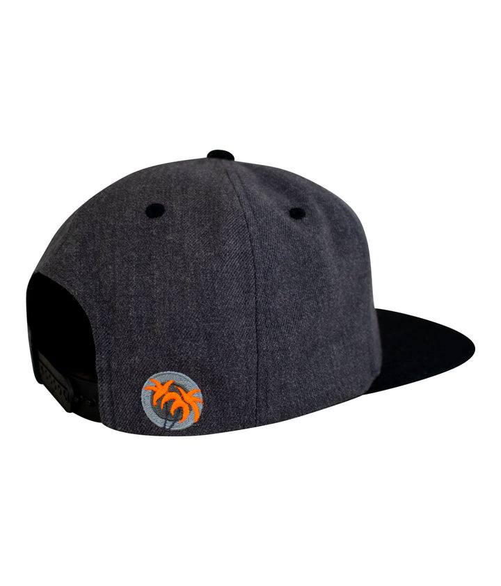 Good Times - Neon snapback hat showcasing black visor and neon orange logo on the back with classic palm design.