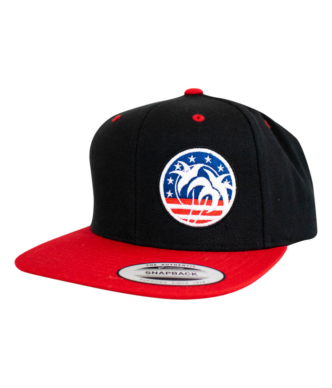 NICERIDE Spirit of 76 Flatbill Snapback Hat in black and red with patriotic design and embroidered logo.