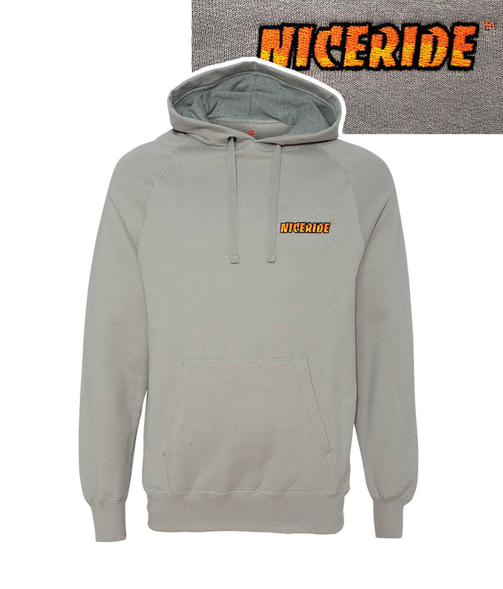 Morning Chill gray pullover sweatshirt for men and women with NICERIDE embroidery on the chest.