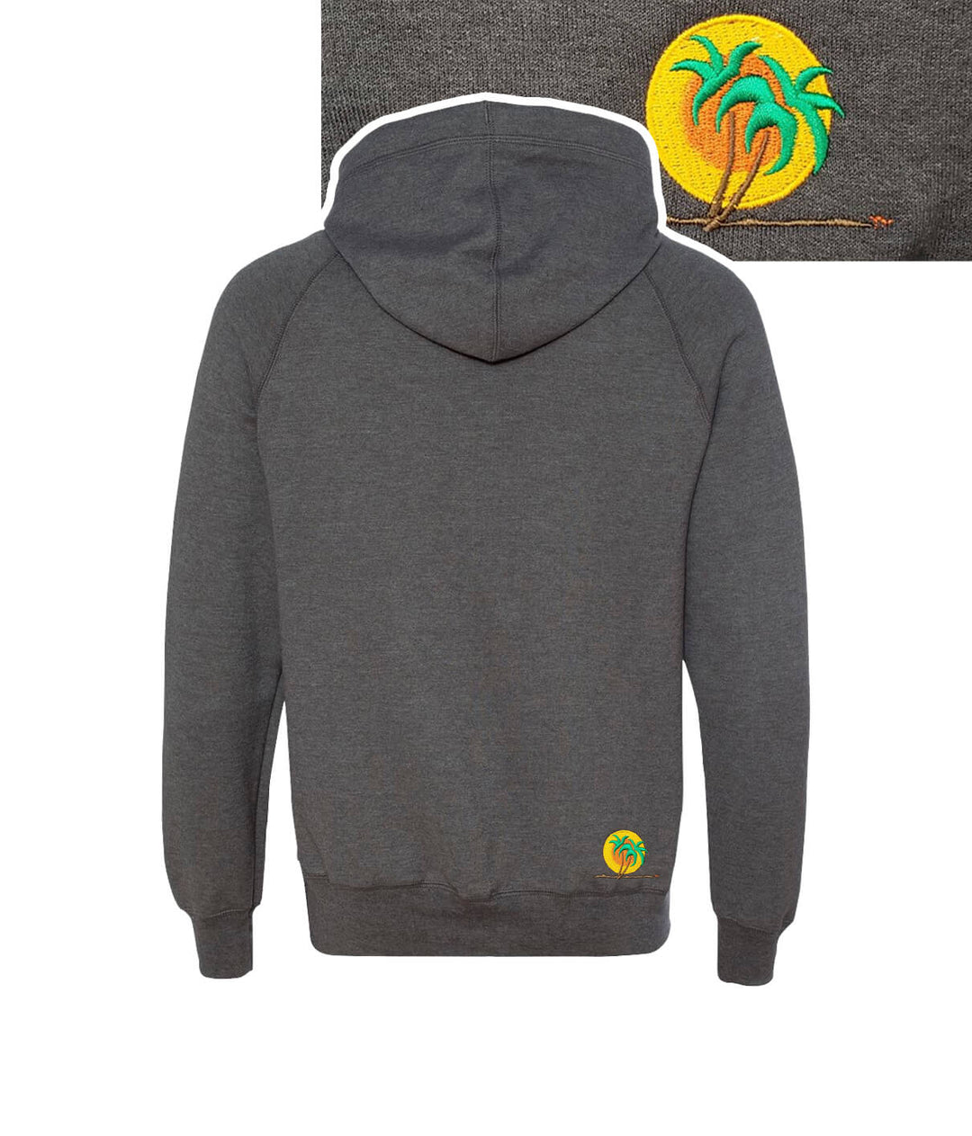 Back view of Morning Chill gray sweatshirt featuring NICERIDE logo and classic palm design.