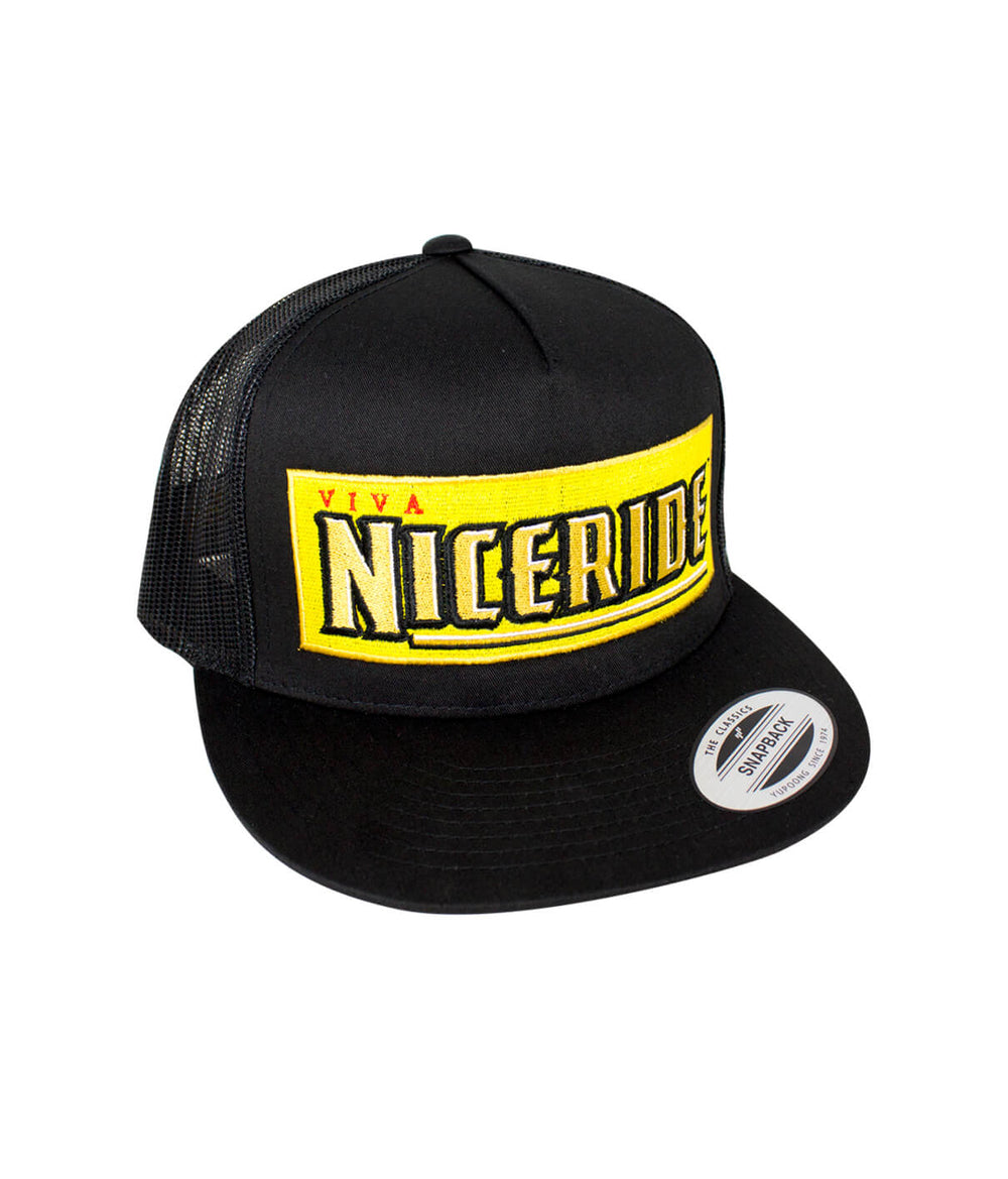Viva Life Trucker Hat with NICERIDE design and embroidered details, a stylish hat for casual wear.