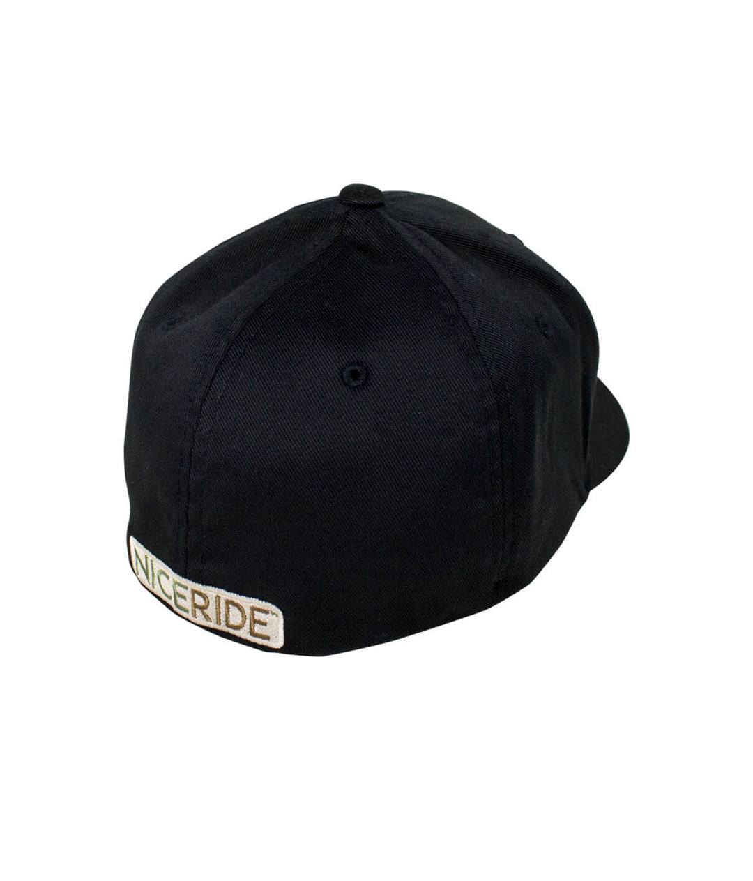 Classic Palm Camo Classic Flexfit Hat back view with NICERIDE logo in brown embroidery.