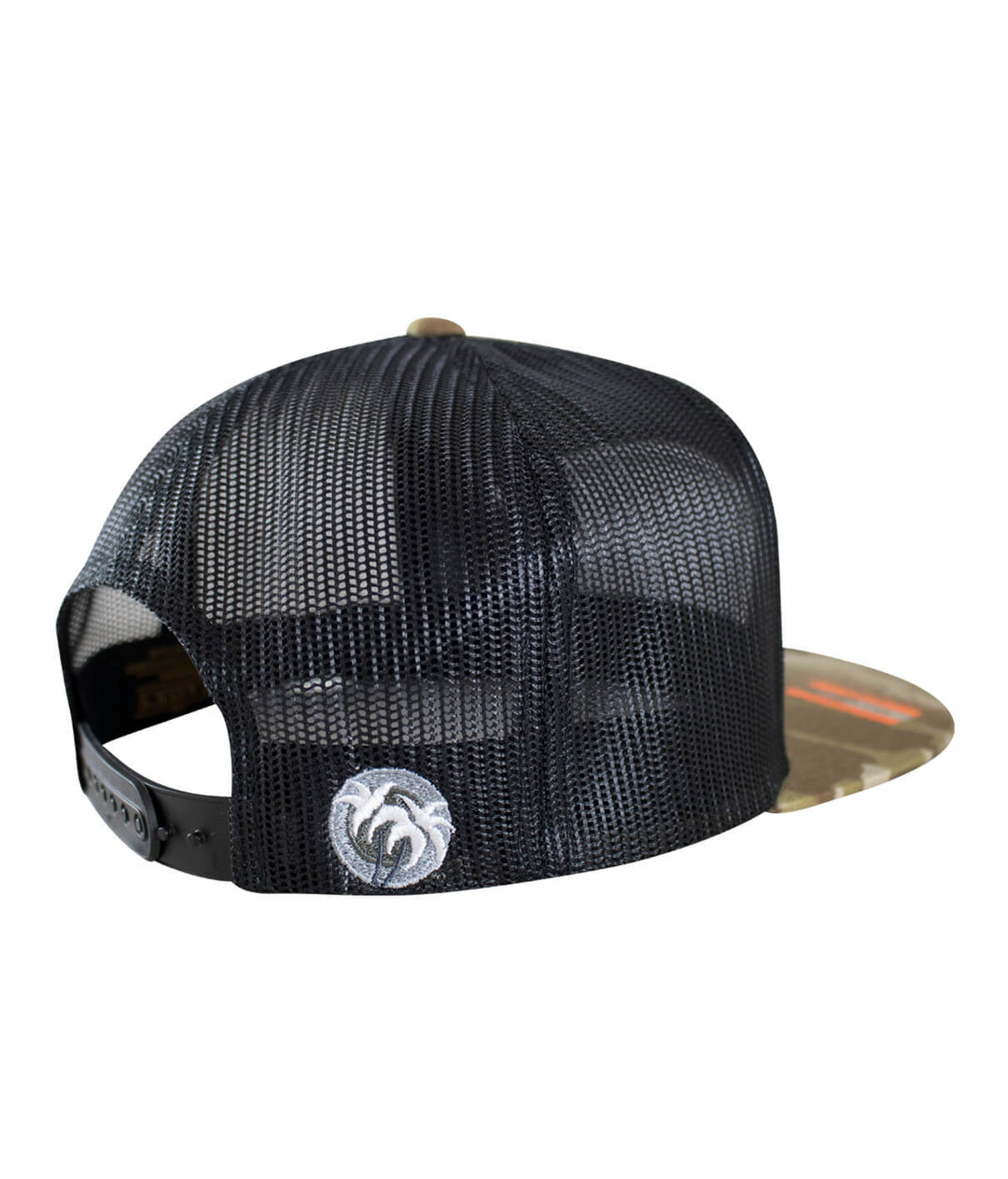 Back view of a Grinder Trucker Hat featuring a black mesh fabric and NICERIDE logo in white, perfect for stylish outdoor wear.