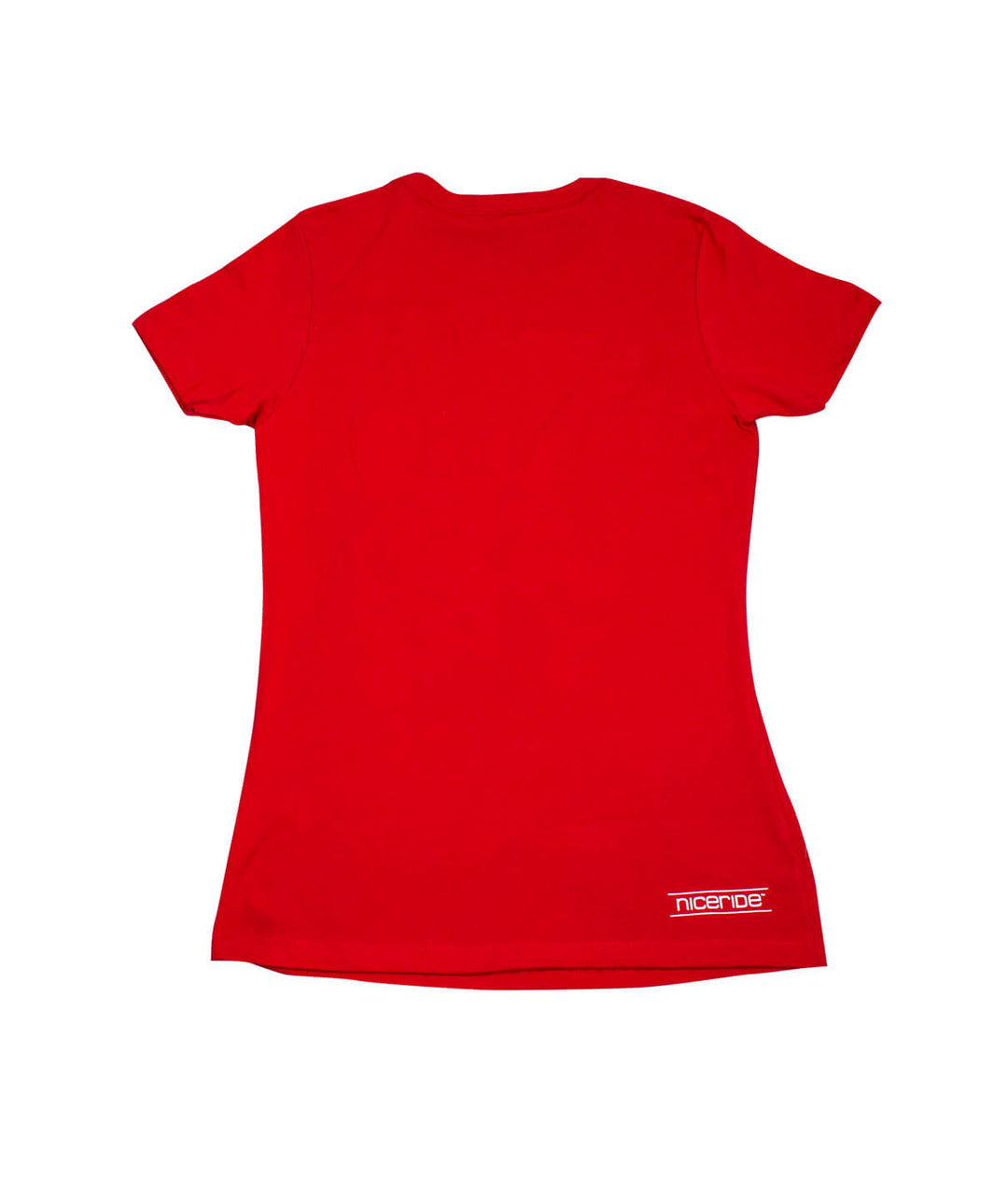 Back view of red shirt featuring NICERIDE logo, part of the Happy Holla&