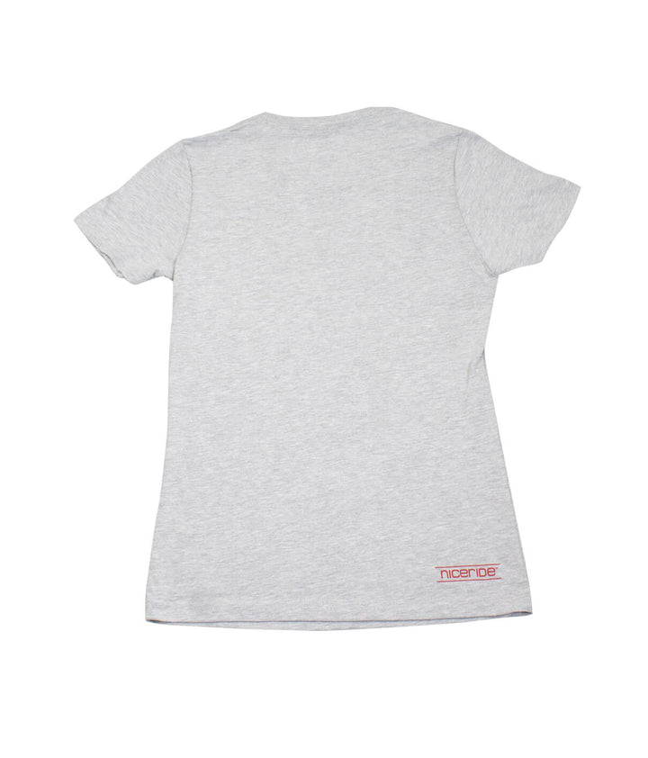 Back view of the grey shirt featuring NICERIDE&