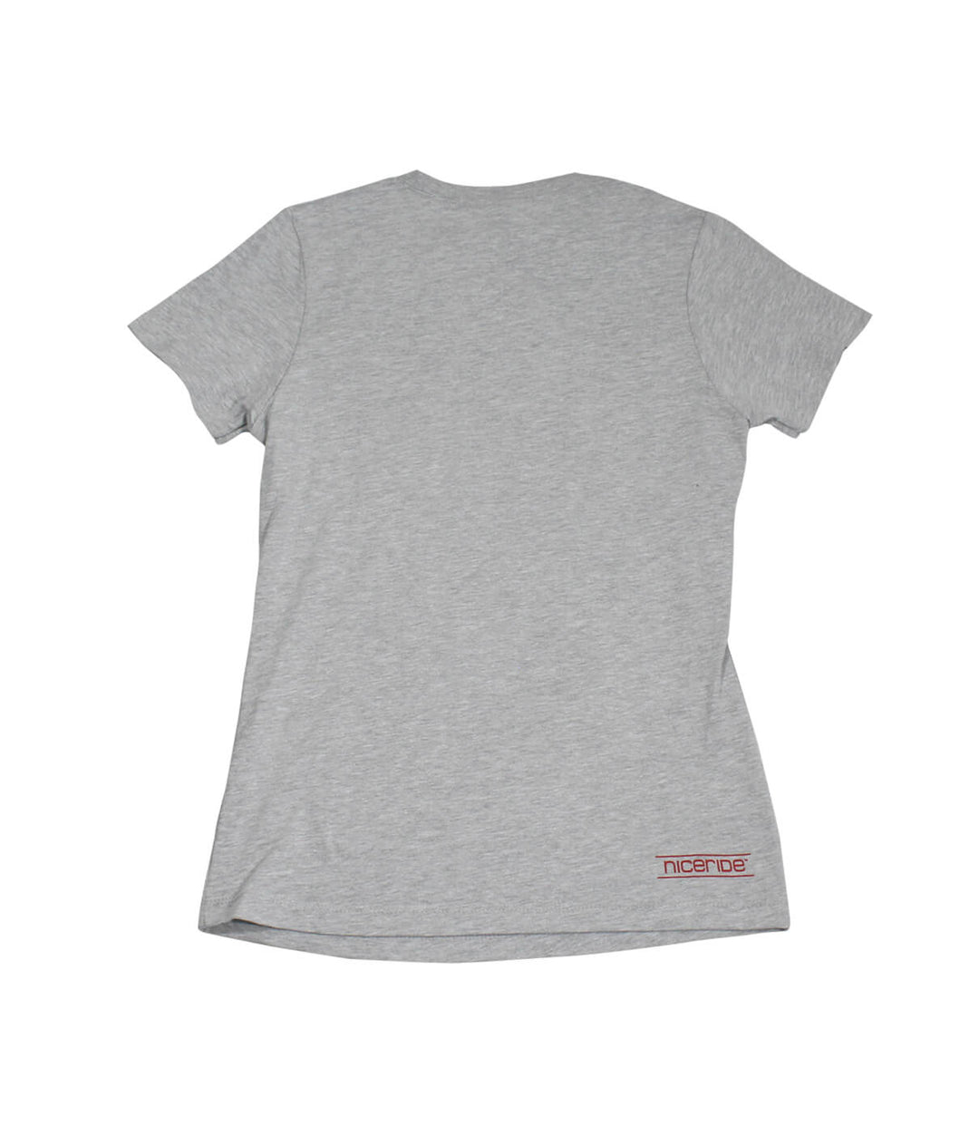 Back view of a gray shirt featuring NICERIDE&