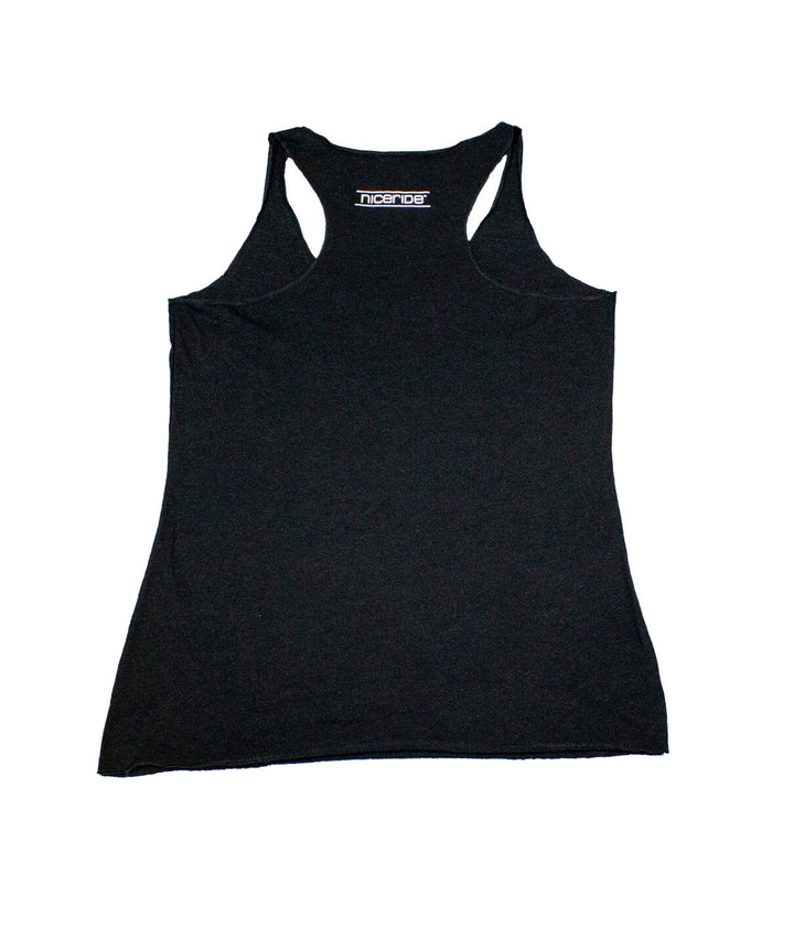Black vintage style tank top for women, featuring a racerback design, perfect for casual wear.