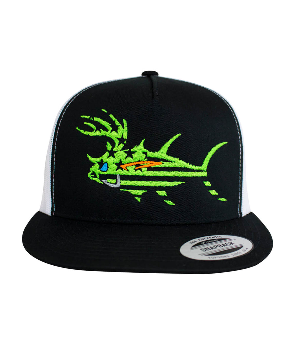 Buck-Eye Faded Glory unisex snapback trucker hat with vibrant fish embroidery