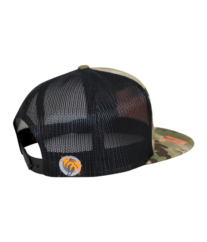 Good Times - Neon trucker hat showcasing neon designs, classic snapback style, side view with palm logo.