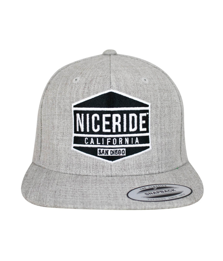 Good Times Snapback hat featuring NICERIDE logo on a gray fabric front.