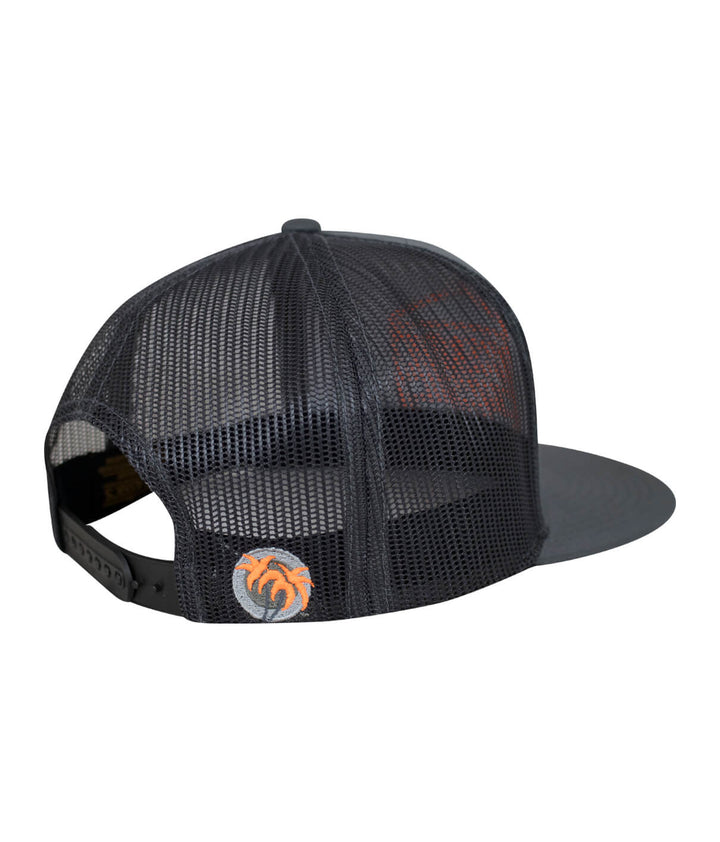 Good Times - Neon Trucker Hat showcasing a mesh back and embroidered palm logo, perfect summer hat.