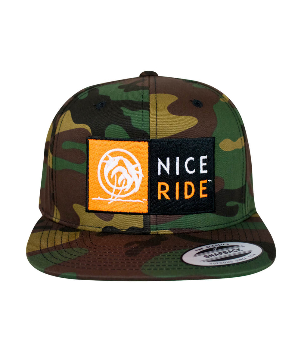 N-R Combo Snapback Cap hat with classic camouflage design and embroidered NICE RIDE logo.