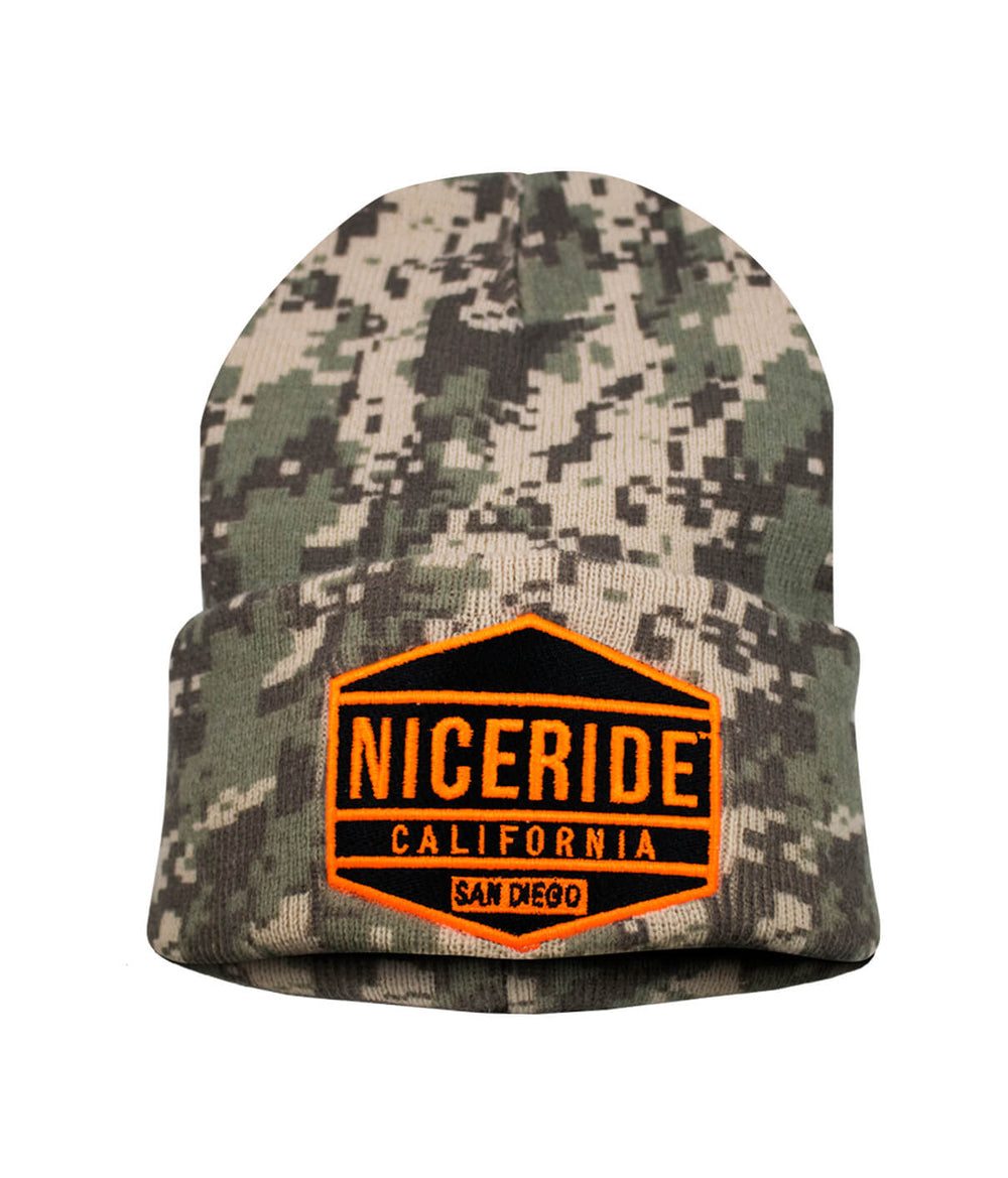 Good Times Digi Camo Cuff Beanie with embroidered logo, perfect for stylish warmth and comfort.