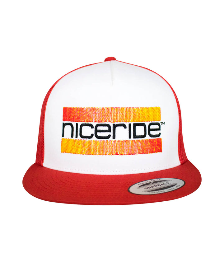Cali Life red and green trucker hat featuring NICERIDE&
