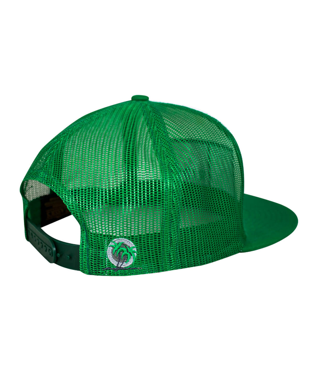 N-R Combo Trucker Hat in green with classic palm logo on the back, designed for style and comfort.