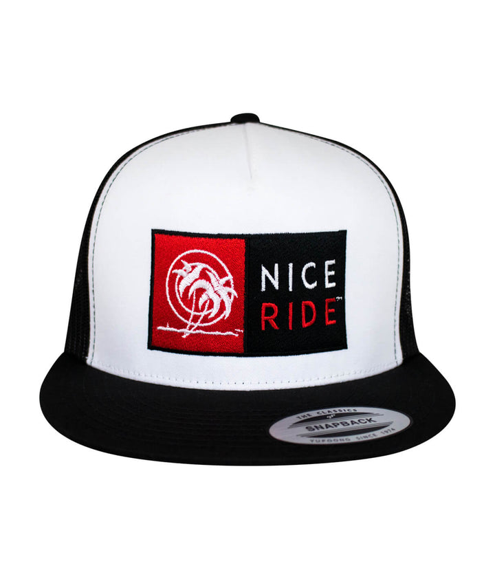 N-R Combo Trucker Hat featuring NICERIDE design, classic snapback style, and embroidered logo on front and back.