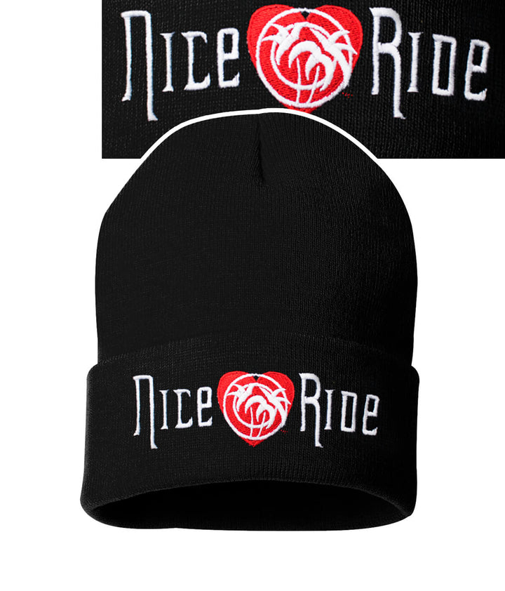 Black cuffed beanie featuring &