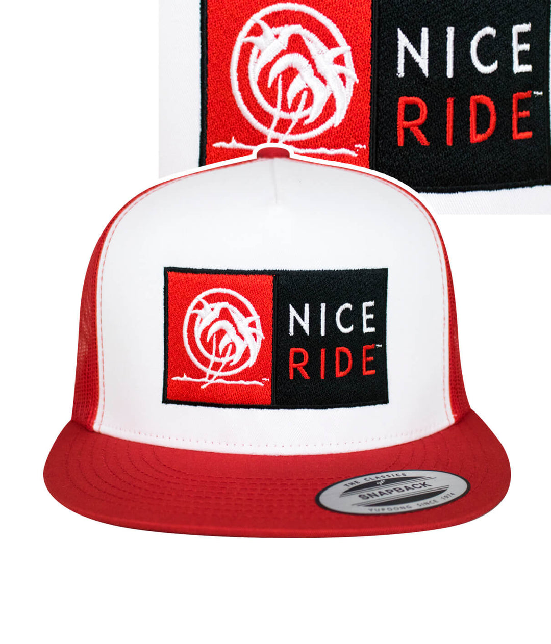 N-R Combo Trucker Hat featuring NICERIDE design; stylish hat with embroidered logo on front and back.