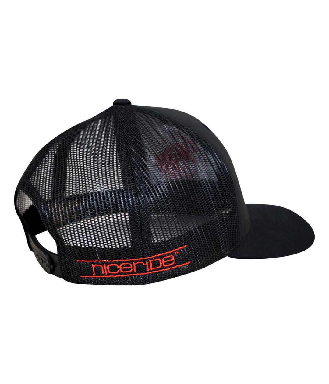 Back view of the NICERIDE Retro Trucker Hat featuring mesh panels and the logo, perfect stylish hat for casual wear.