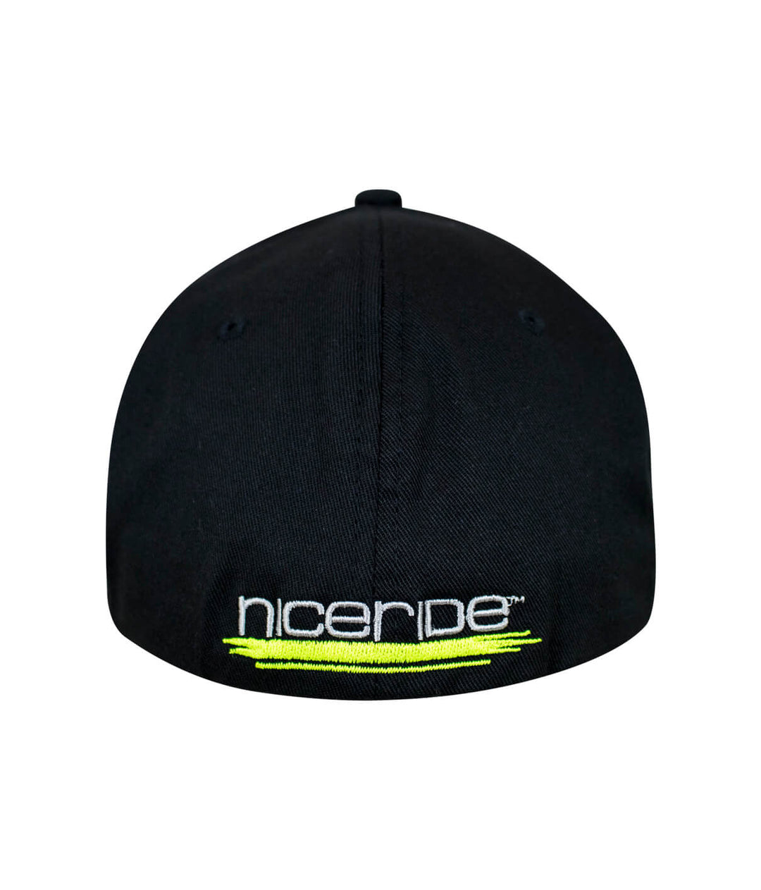 Back view of NICERIDE Classic Flexfit hat featuring neon logo embroidery.