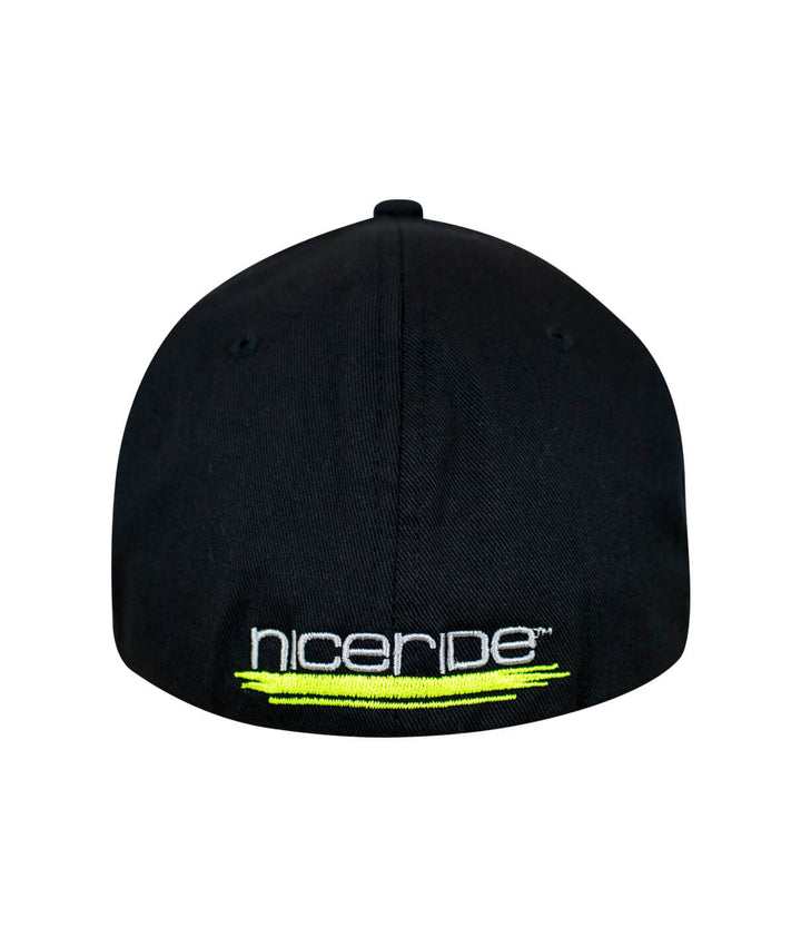 Back view of NICERIDE Classic Flexfit hat featuring neon logo embroidery.