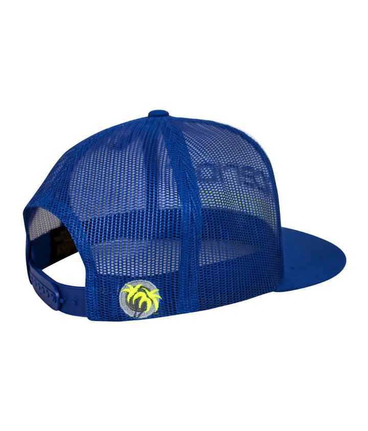 Royal blue trucker hat featuring NICERIDE&