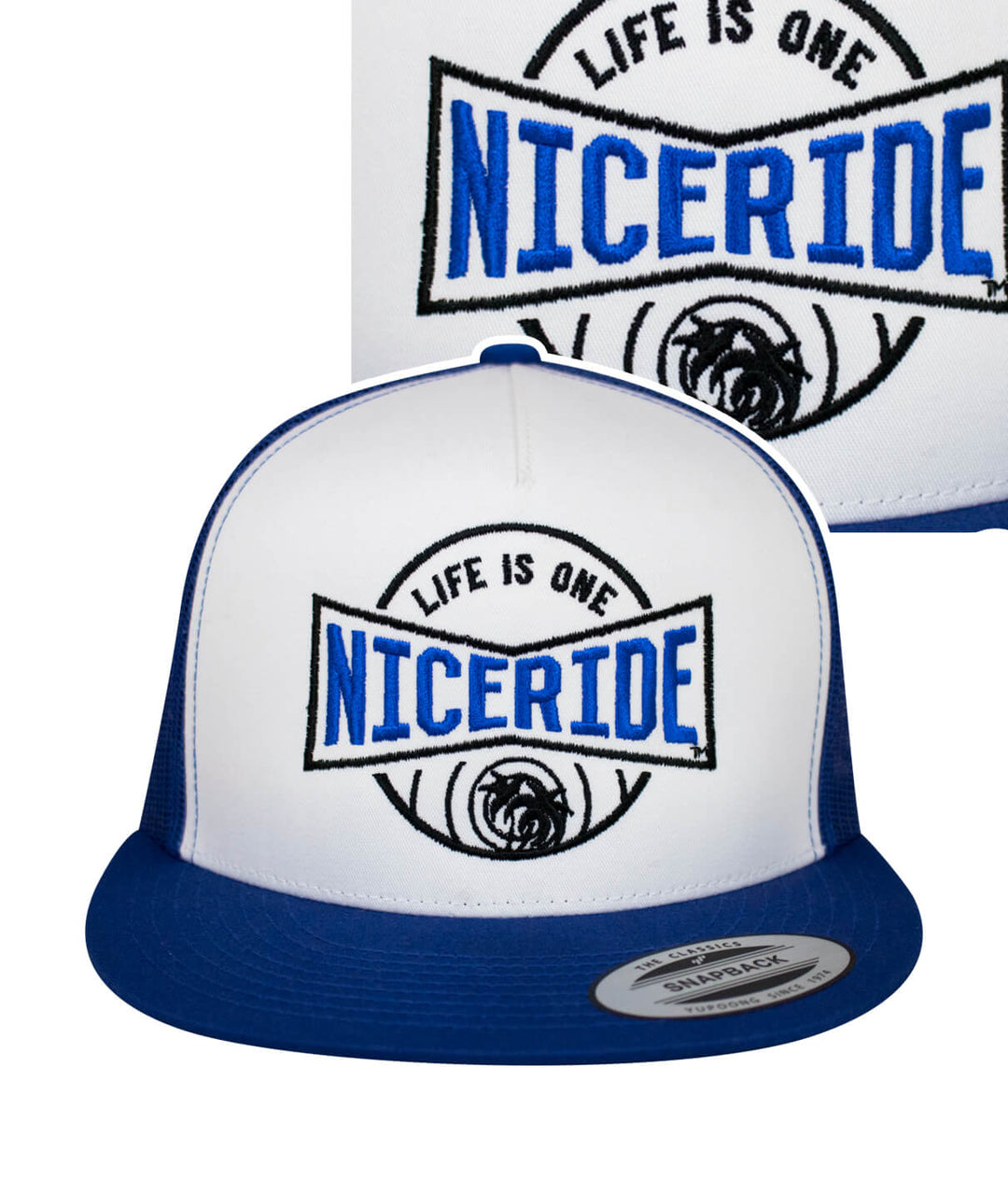Bow Tie Trucker Hat with NICERIDE embroidered design showcasing a classic baseball cap style.