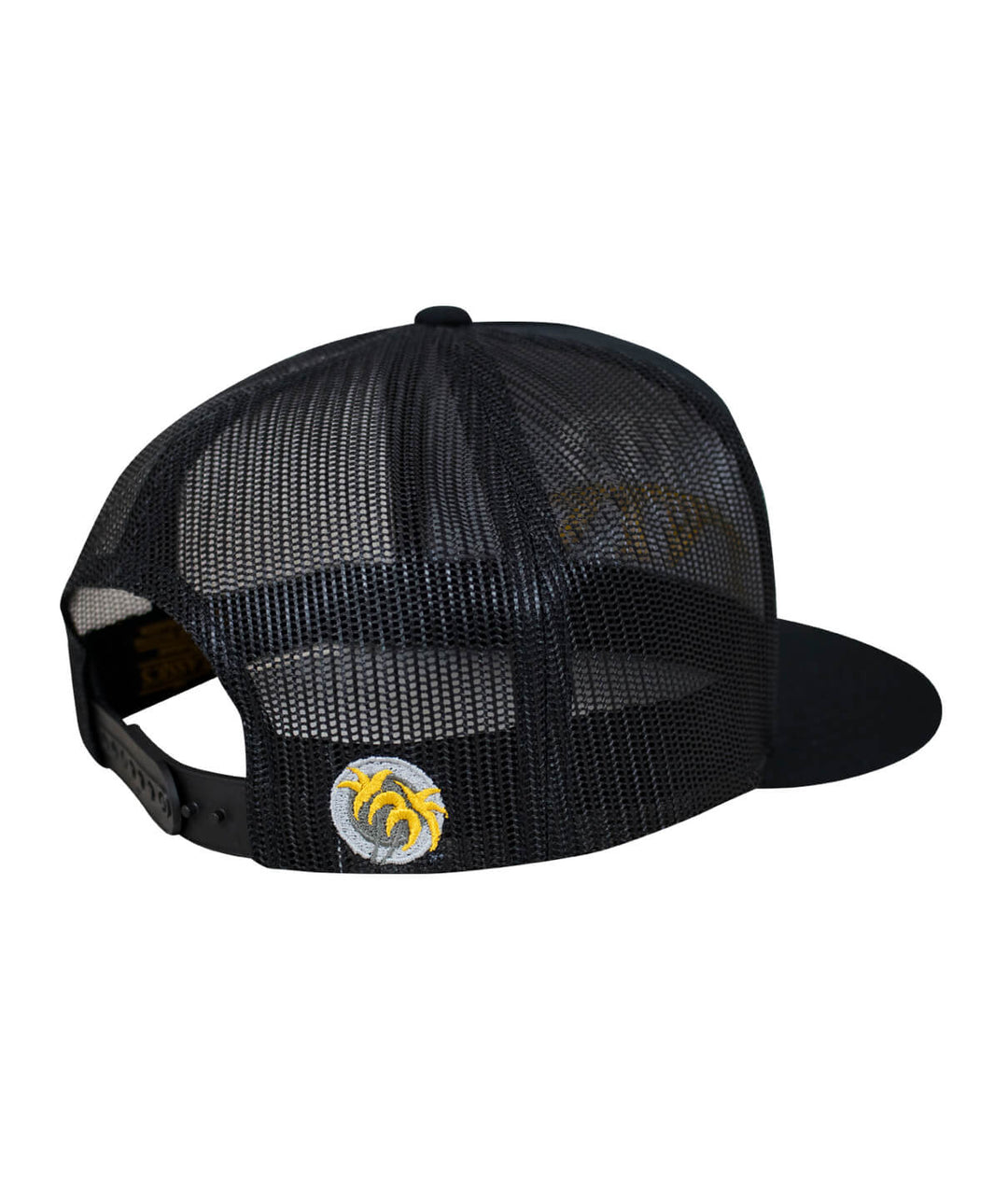 back view of the Viking trucker hat with mesh design and palm logo embroidered, showing classic hat style.