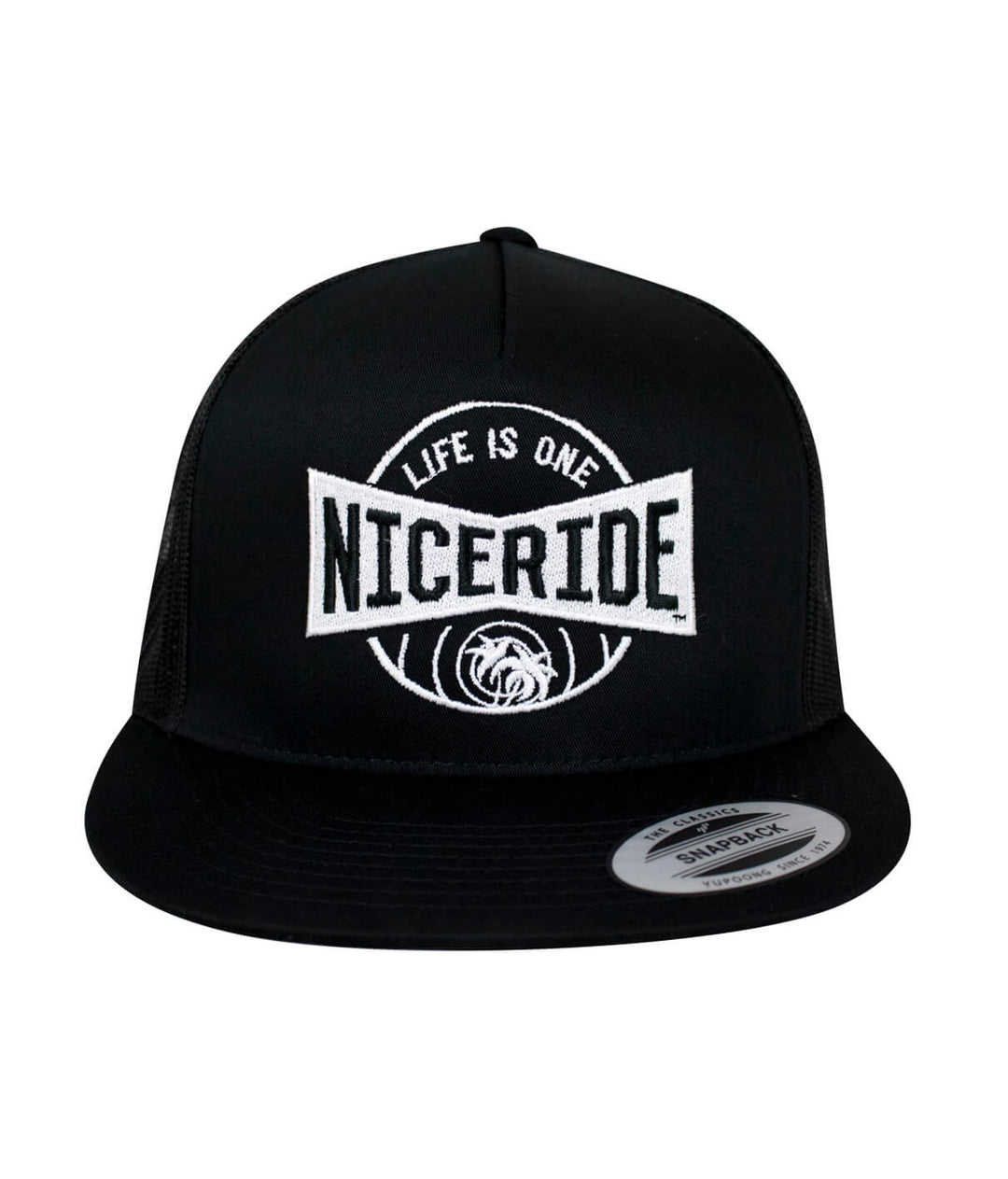 Black NICERIDE trucker hat with &
