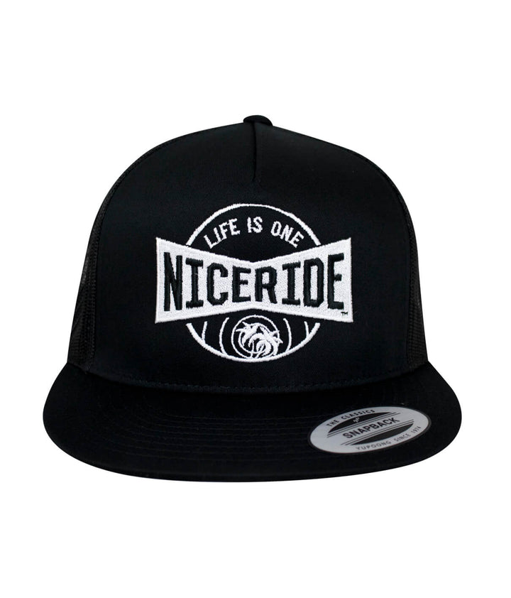 Black NICERIDE trucker hat with &