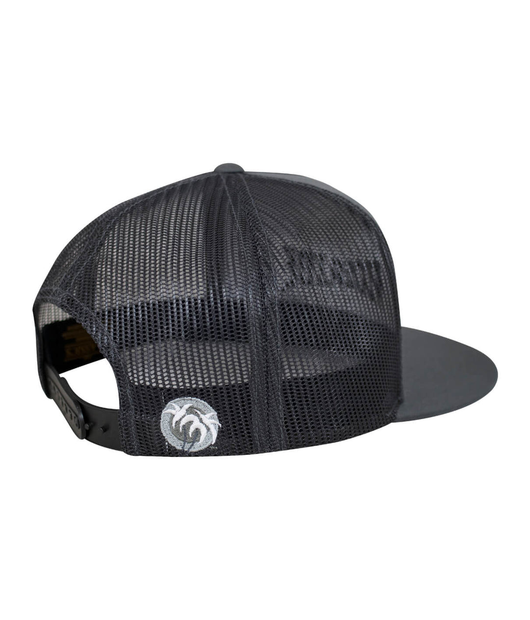 Back view of a charcoal trucker hat featuring NICERIDE&