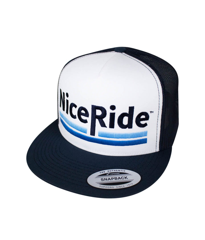 Low Tide Trucker Hat featuring NICERIDE design, classic snapback style, perfect for outdoor activities. Quality hat.