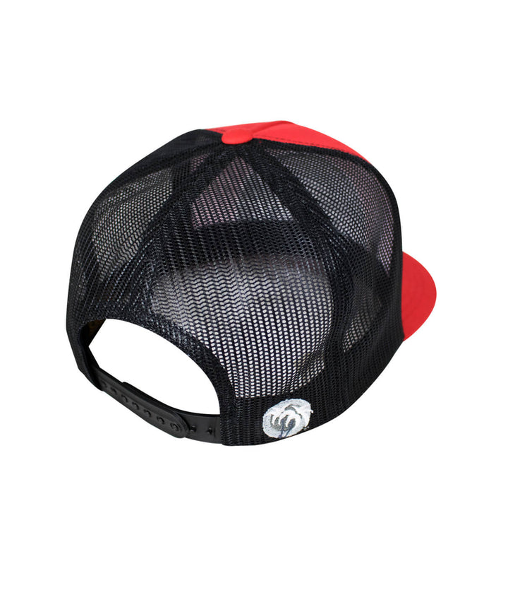 Back view of Address Trucker Hat showing mesh design and NICERIDE palm logo, perfect summer hat for casual wear.