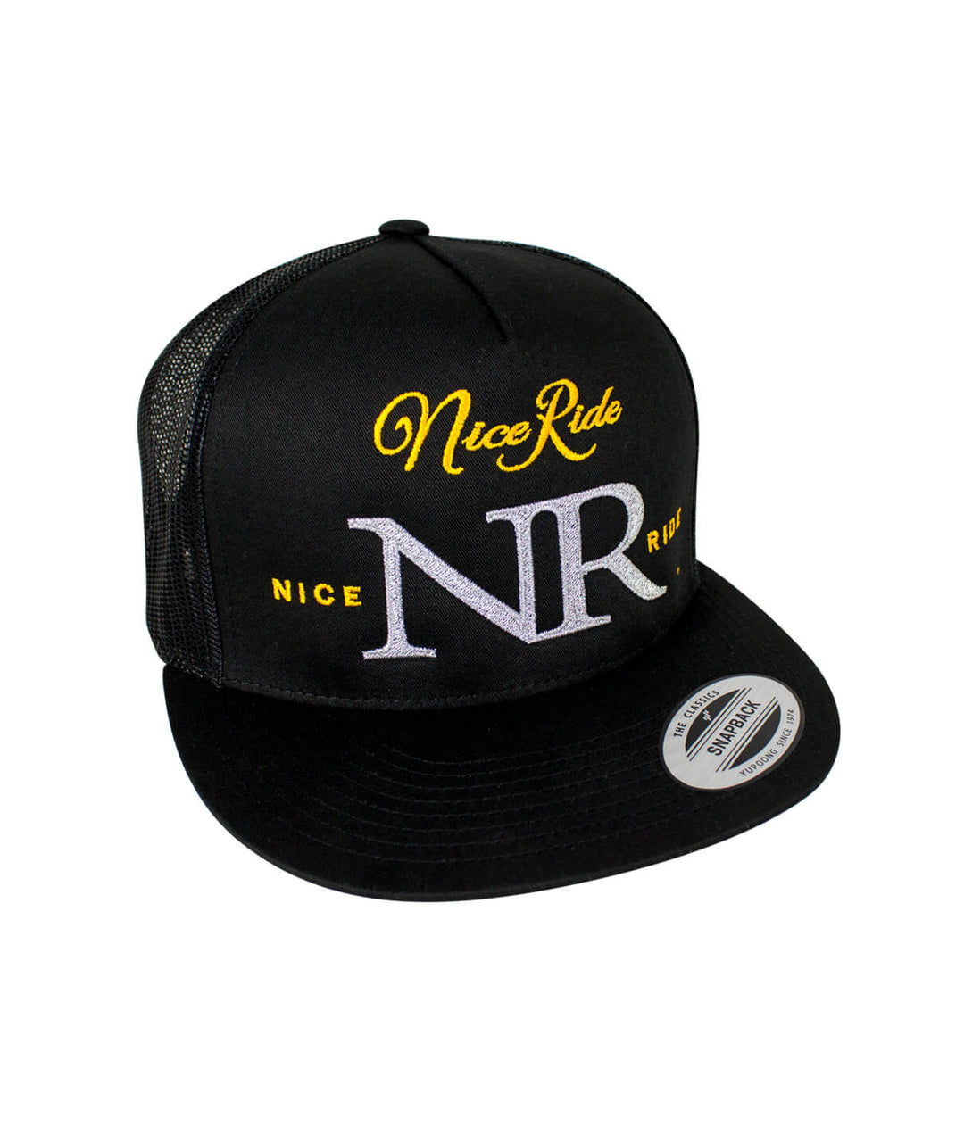 The Throne Trucker Hat, a stylish snapback hat with embroidered designs by NICERIDE.