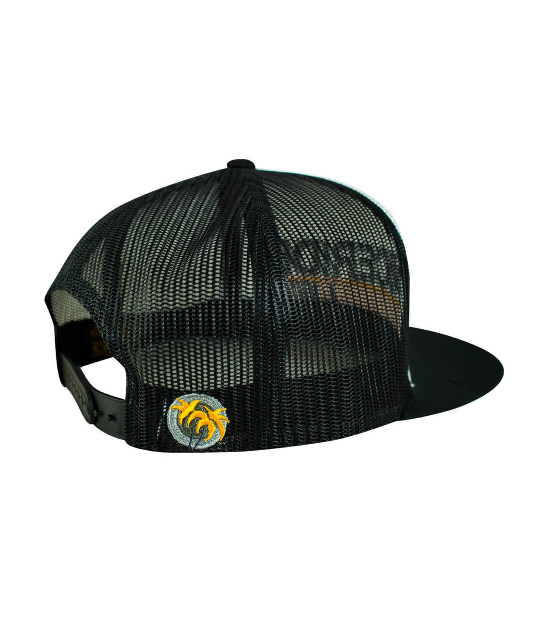 Back view of the Gold Bar Trucker Hat showing the NICERIDE palm logo embroidery.