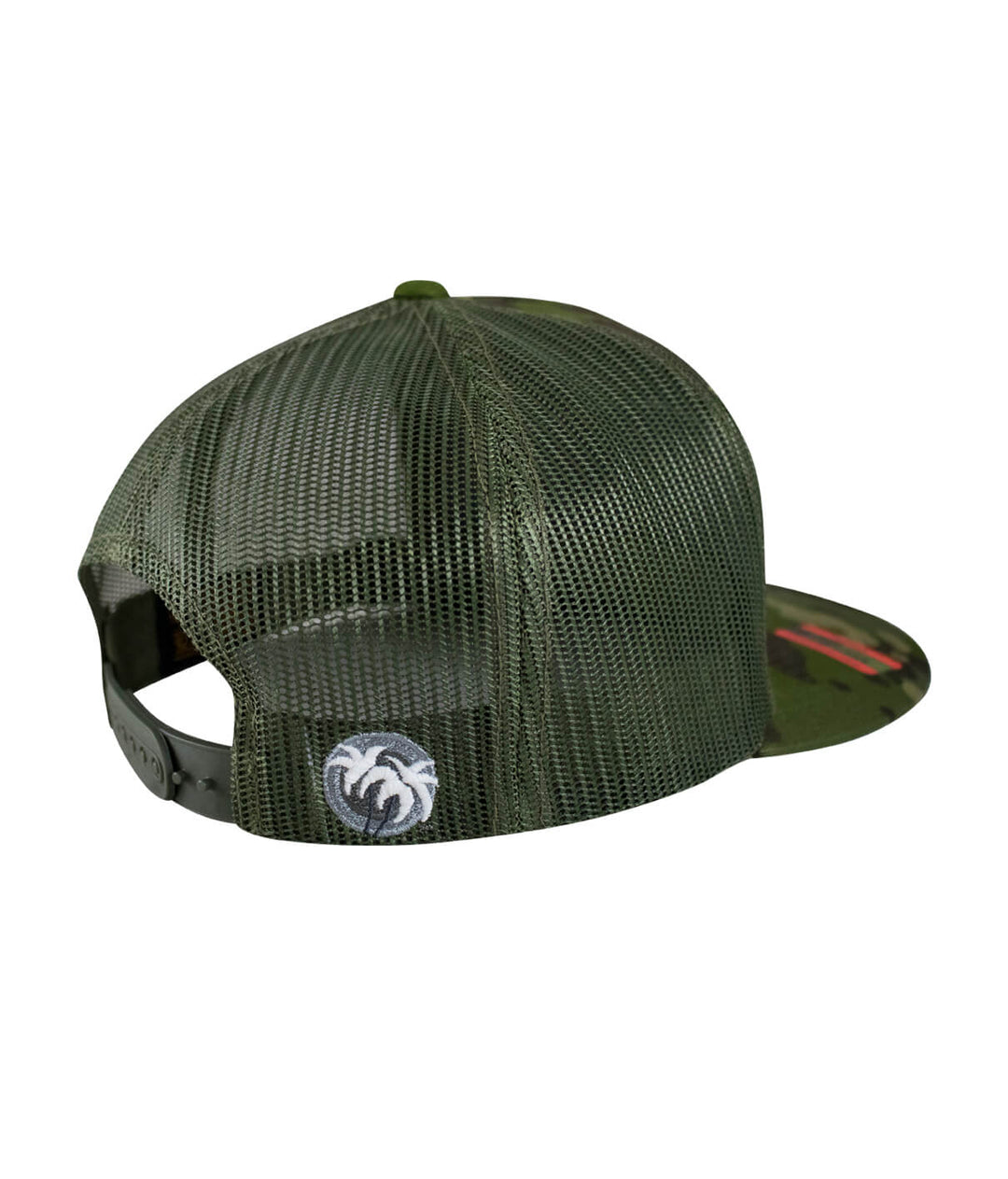 Grinder Trucker Hat back view showcasing classic palm logo and mesh design, perfect hat for style and comfort.