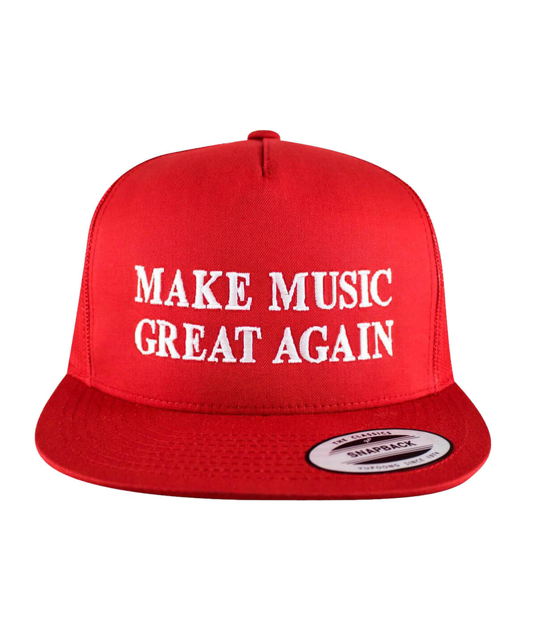 red trucker hat with &