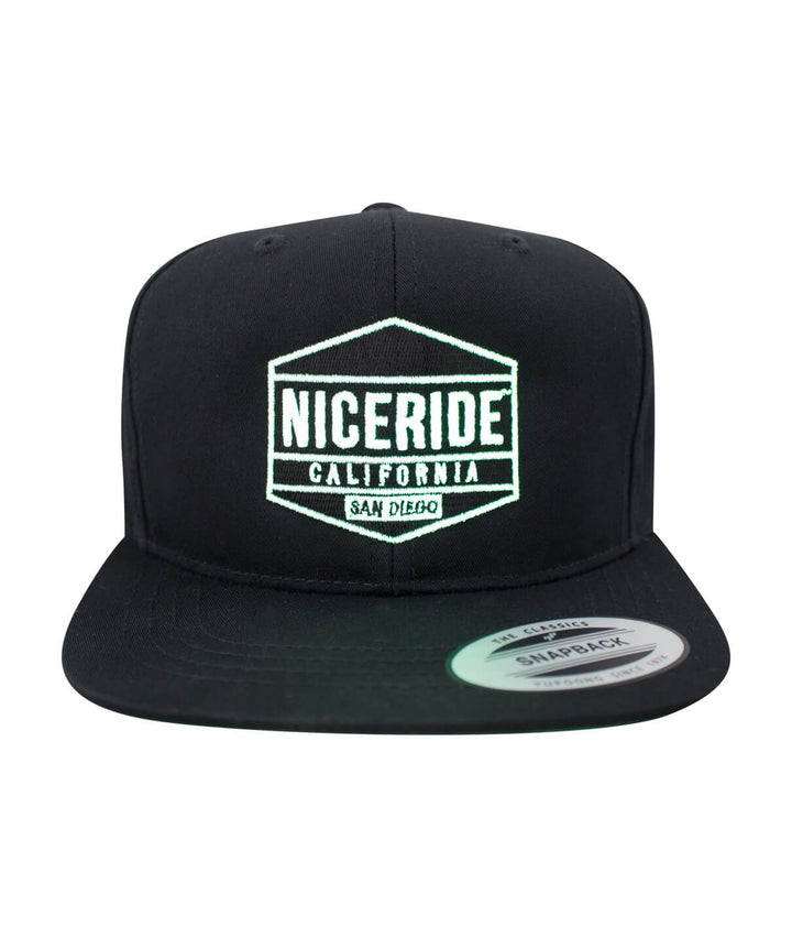 Good Times Evening Glow Youth Hat featuring NICERIDE logo with evening glow embroidery, classic snapback design.