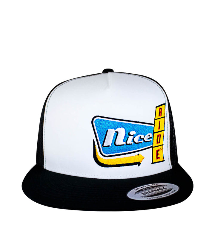 Triple D trucker cap featuring NICERIDE embroidery on a classic snapback design.