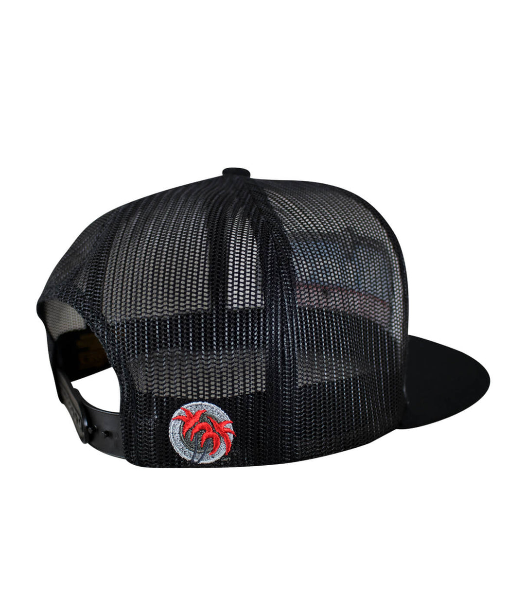 Black snapback trucker cap featuring NICERIDE palm logo embroidered on the back side.
