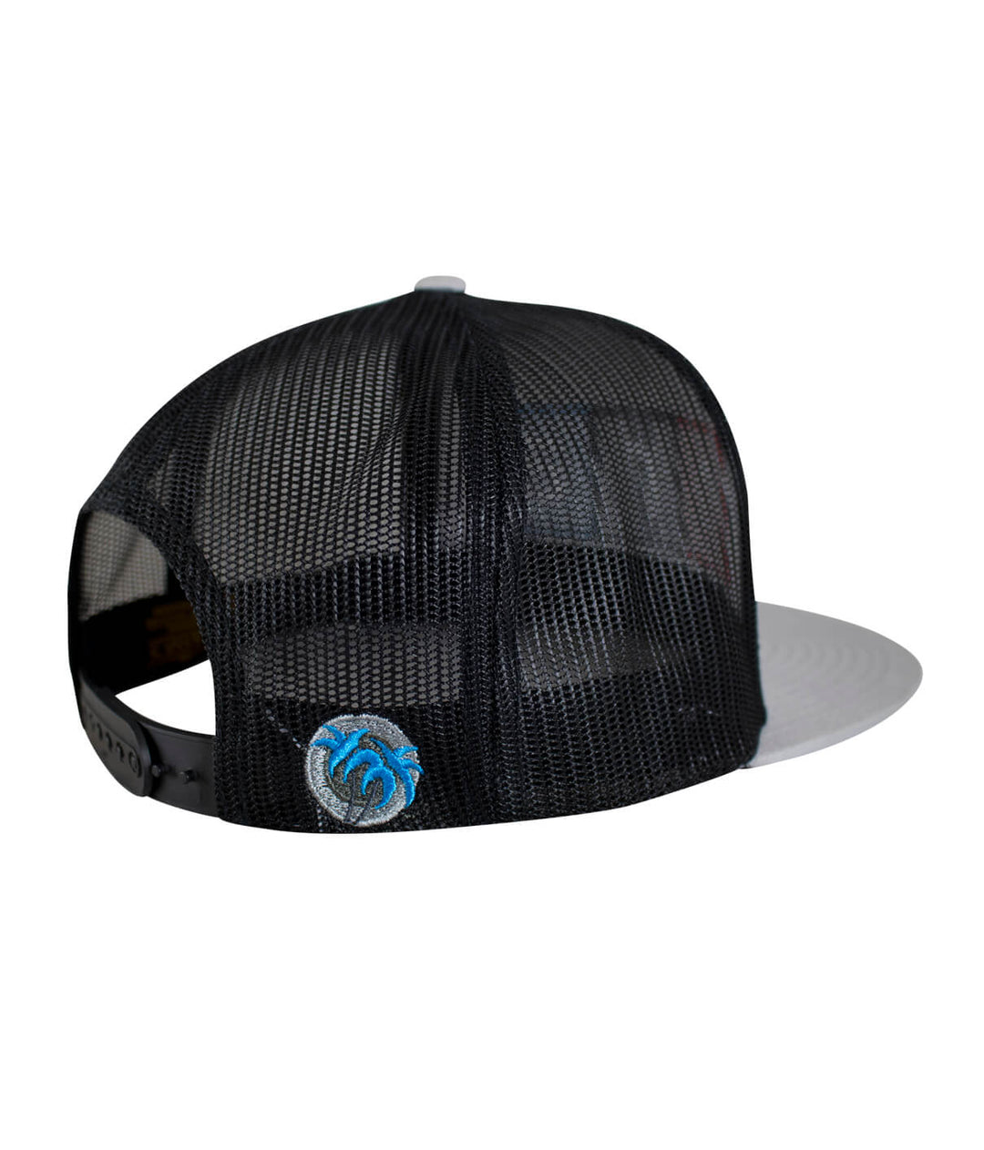 Back view of the Boaring Trucker Hat featuring a palm logo on the right side, highlighting its mesh design.